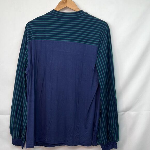 In Voland Navy Blue and Green striped long sleeve top with tie neck NWT size 20W - Picture 8 of 12